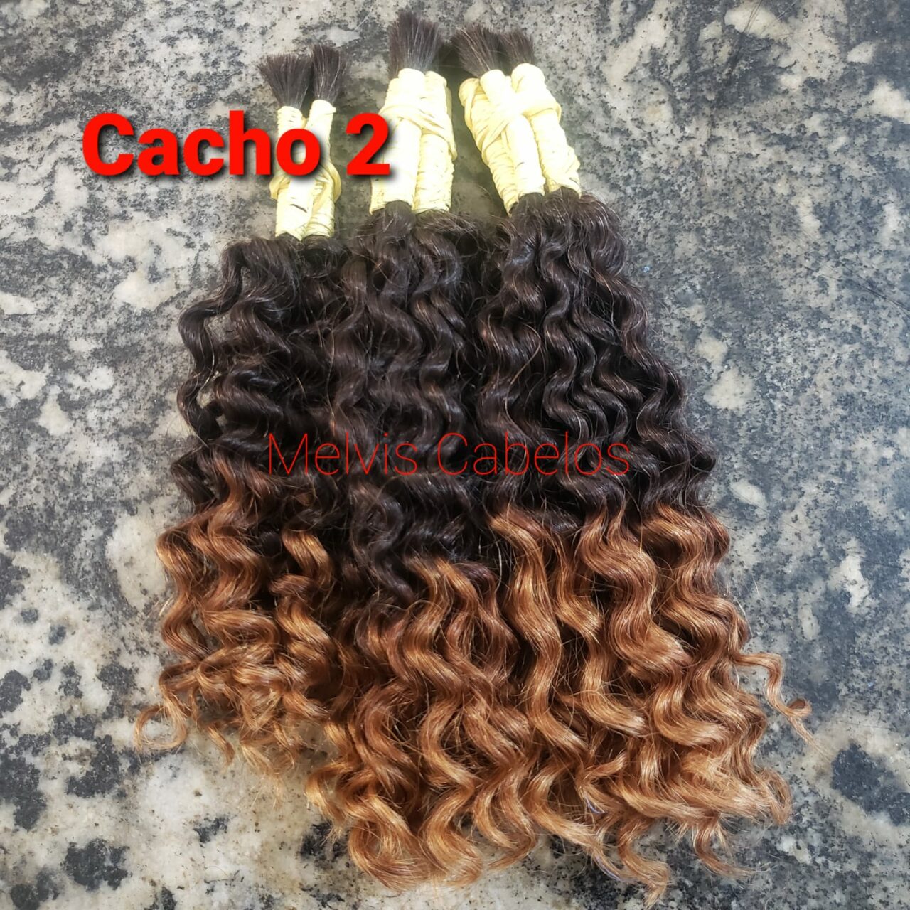 Cabelo Humano Castanho Ponta Mel Cacheado Permanentado 30CM Cacho