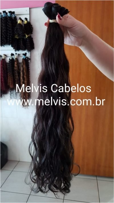 Cabelo Humano Castanho Ondulado 62cm - Na Tela - 100gr