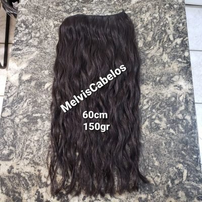 Aplique Tic Tac Cabelo Humano Castanho Ondulado 60cm - 150Gr - 1 tela