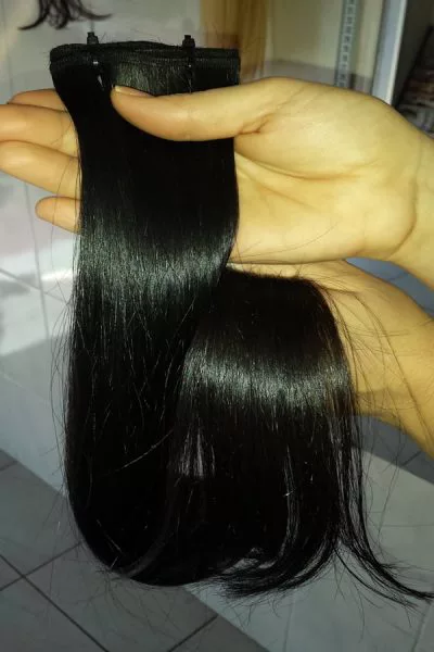 Cabelo Humano Castanho Preto Tingido Liso 47cm - Na Tela - 50 Gr