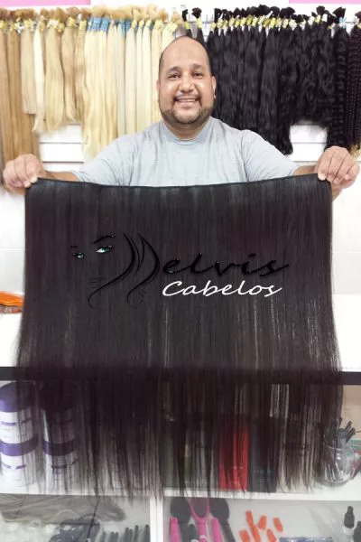 Cabelo Humano Castanho Liso 60cm  na Tela - 300 gramas