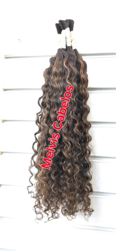 Cabelo Humano Cacheado permanentado com Luzes Mel 50cm (Cacho2)- 110Gr