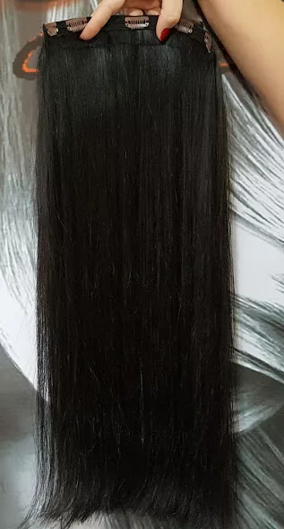 Aplique Tic Tac Cabelo Humano Preto Tingido Liso 47cm - 150Gr