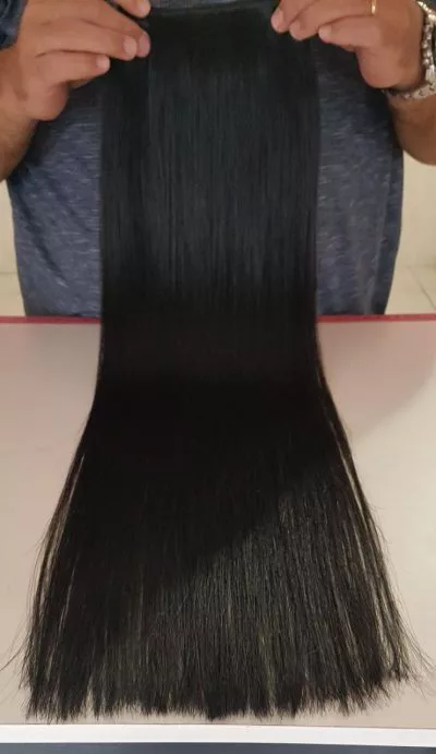 Cabelo Humano Preto Tingido Liso 62cm - 200 Gr - Tela para Ponto Americano - 2 faixas