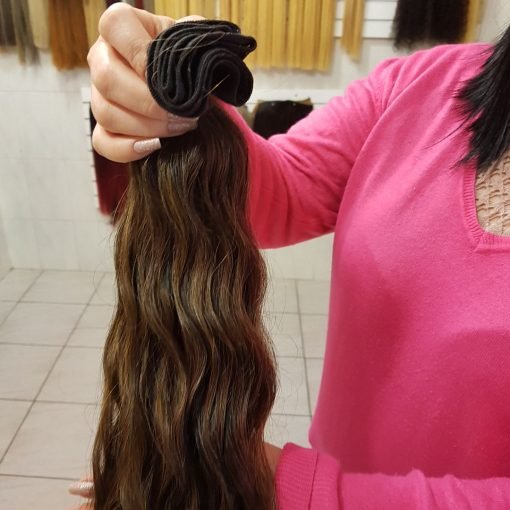 Cabelo Humano Castanho Ondulado com luzes Mel  62cm 112gr na tela