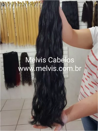 Cabelo Humano Preto Tingido Ondulado 60cm - 100 gramas