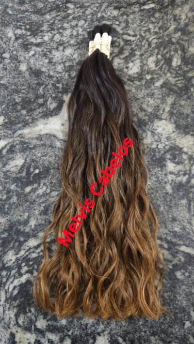 Cabelo Humano Castanho Ondulado c/ Ombre Hair Mel 50cm - 100Gr