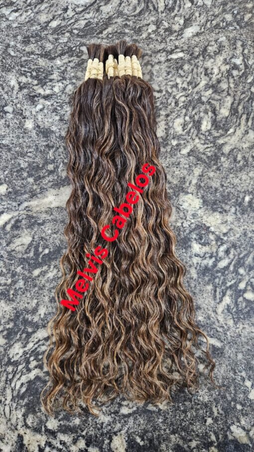 Cabelo Humano Cacheado permanentado Morena Iluminada 60cm (Cacho3)- 100 Gr