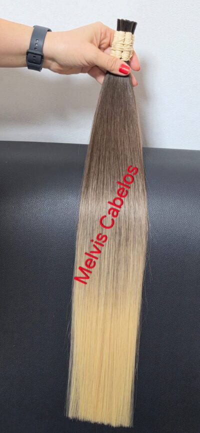 Cabelo Humano Castanho Claro com Ombre Claríssimo 60cm - 100 Gr