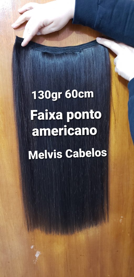 Cabelo Humano Preto Tingido Liso 60cm na tela - 130gr