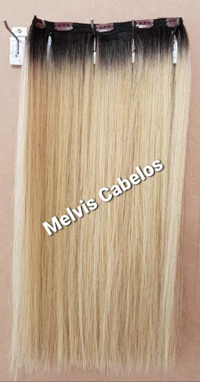 Aplique Tic Tac Cabelo Humano Loiro Clarissimo com raiz escura 65cm - 150gr