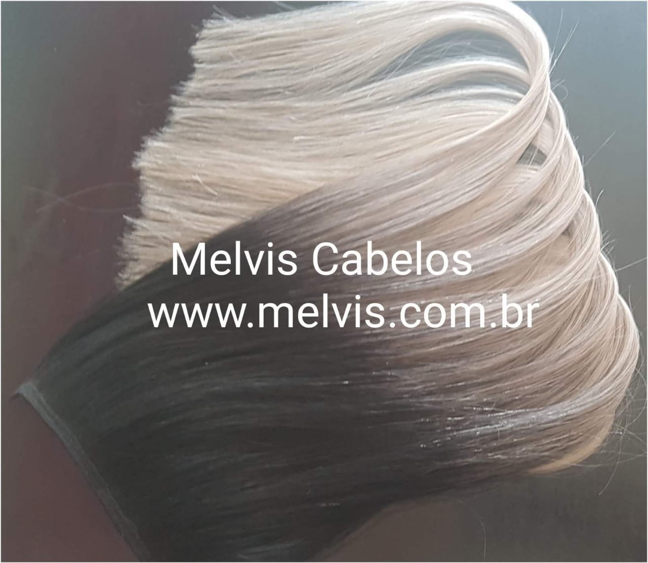 Aplique Tic Tac Cabelo Humano Preto com Ombre Hair Loiro Clarissimo Matizado 60cm - 180Gr 3 faixas