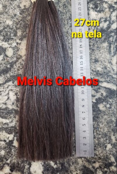 Cabelo Humano Castanho Liso 27cm na tela - 100 gramas