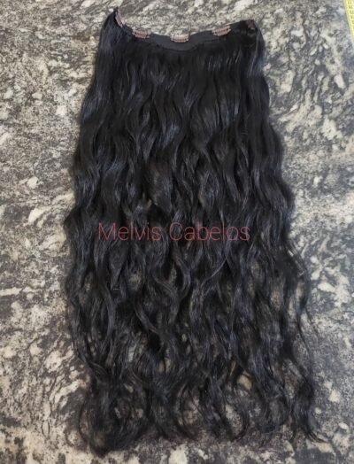 Aplique Tic Tac Cabelo Humano Castanho Escuro tingido Ondulado 47cm - 200Gr