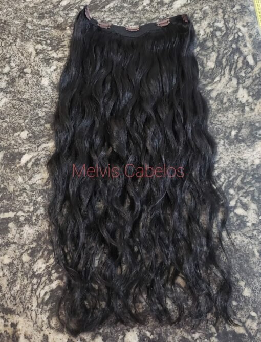 Aplique Tic Tac Cabelo Humano Castanho Escuro tingido Ondulado 47cm - 200Gr