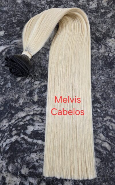 Cabelo Humano Loiro Clarissimo - tom 12.0 Liso com raiz Castanho 60cm - 200gr - na tela