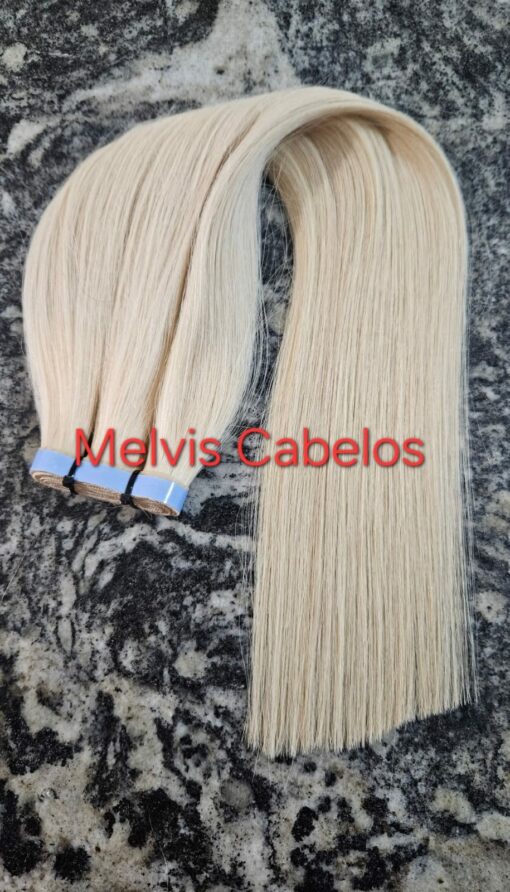 Cabelo Humano Loiro Claríssimo 65cm - 150gr - Fita Adesiva Invisível Costurado
