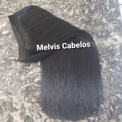 Cabelo Humano Preto Tingido Liso 60cm - Na Tela - 300gr -  Tela para Ponto Americano