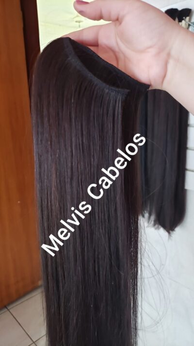 Cabelo Humano Castanho Liso 47cm - Na tela costurada- 3 telas -200 Gr