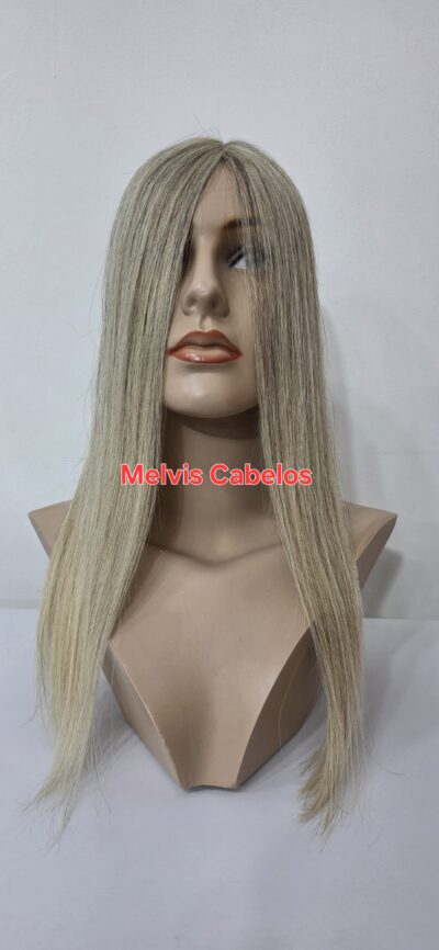Topo c/ a base de 9cm x 13cm - Cabelo Humano Loiro Mesclado - Liso 50cm