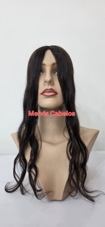 Topo 14cm x 7cm - Cabelo Humano Castanho Leve Ondulado 45cm