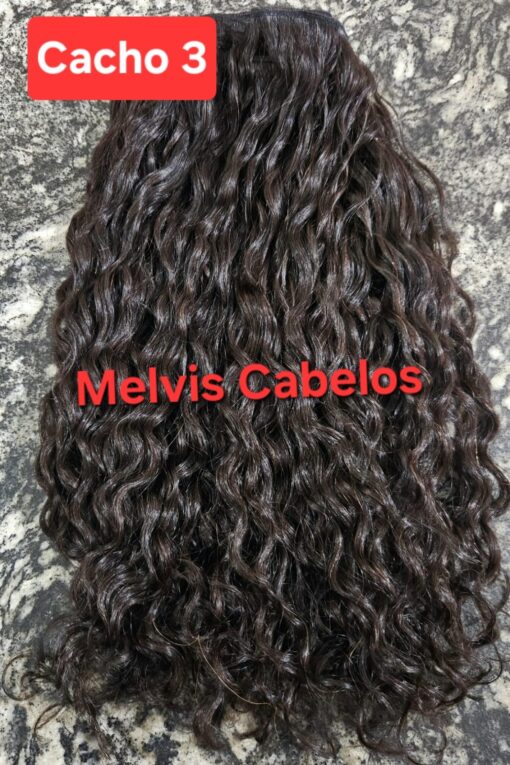 Aplique Tic Tac Cabelo Humano Castanho Cacho 3 - 55cm - 150Gr 2 faixas