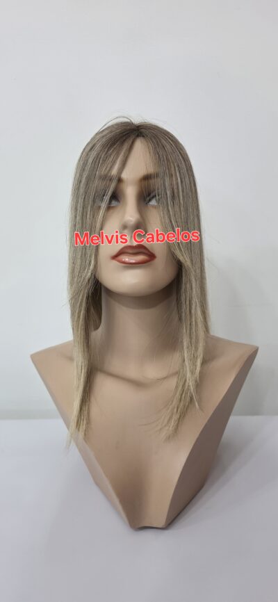 Topo 11cm x 14cm - Cabelo Humano Mesclado com Franja - 45cm