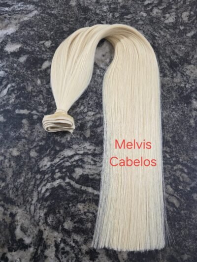 Cabelo Humano Loiro Claríssimo - Liso 60cm - Na Tela - 100gr