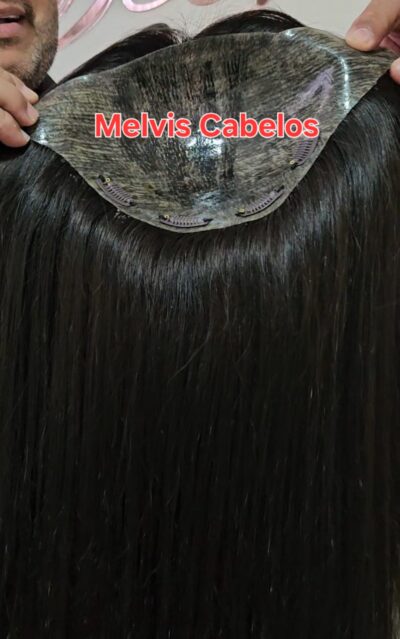 Topo com Frontal - Cabelo Humano Castanho Escuro Tingido Liso -  50cm