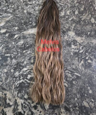Cabelo Humano Ondulado Castanho morena iluminada loiro 8.0 matizado - 60cm 100gr