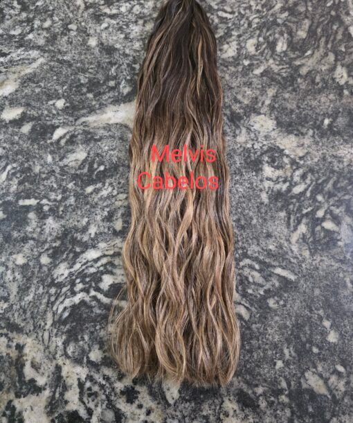 Cabelo Humano Ondulado Castanho médio morena iluminada loiro 8.0 matizado - 60cm 150gr  na Tela