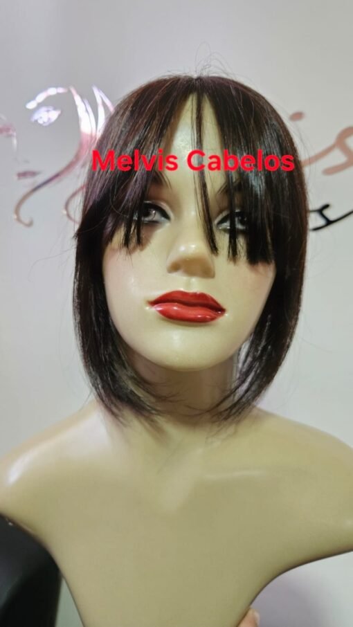 Topo com Franja - Cabelo Humano Castanho 25cm