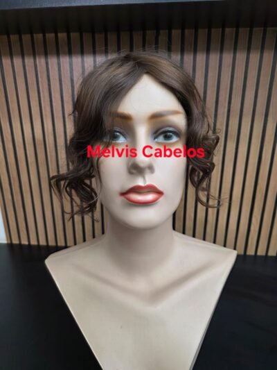 Topo 9cm x 12cm - Cabelo Humano Castanho Claro Ondulado 25cm