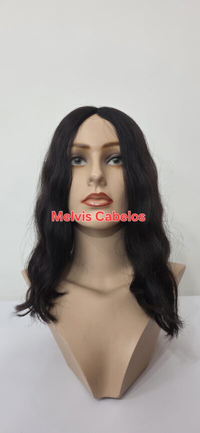 Topo 12cm x 14cm - Cabelo Humano Castanho Lev. Ondulado 40cm