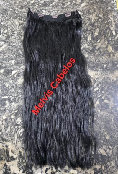Aplique Tic Tac Cabelo Humano Preto Tingido Levemente Ondulado 60cm - 200Gr - 2 faixas