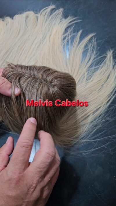 Topo 11cm x 14cm - Cabelo Humano Mesclado Raiz Castanho Claro- 40cm