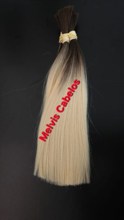 Cabelo Humano Loiro Clarissimo Liso com raiz escura 30cm - 50gr