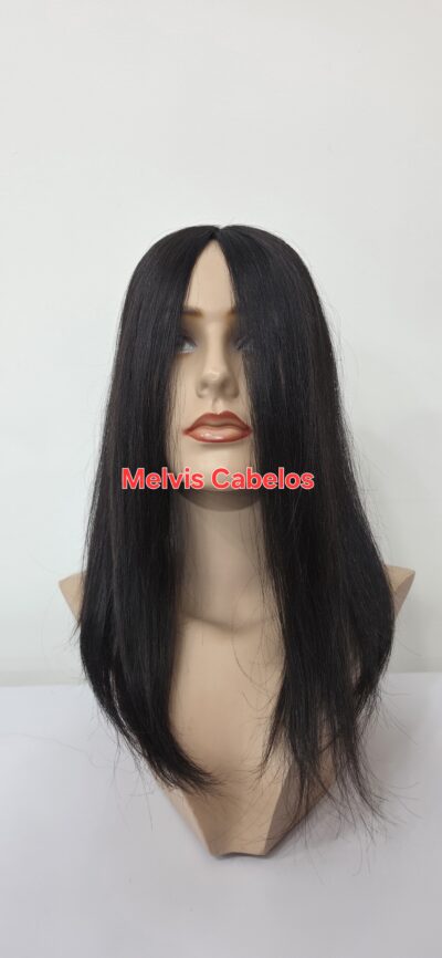 Topo 12cm x 14cm - Cabelo Humano Castanho Liso 45cm