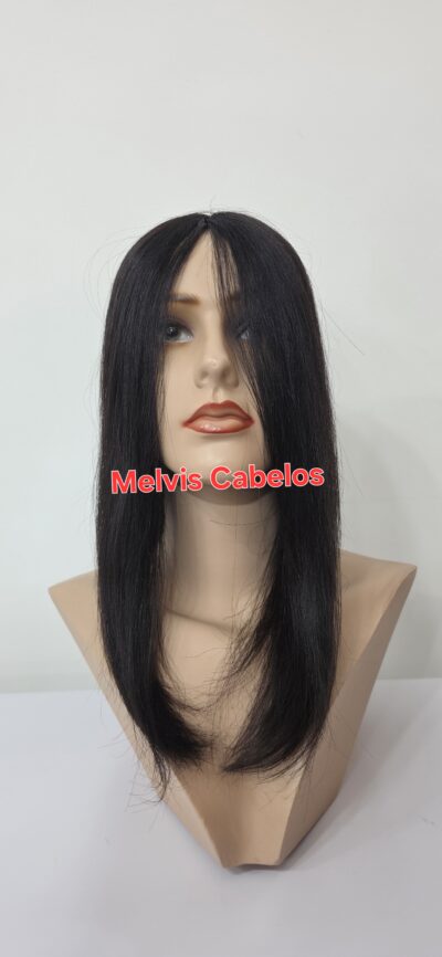 Topo 12cm x 13cm - Cabelo Humano Castanho Liso 45cm