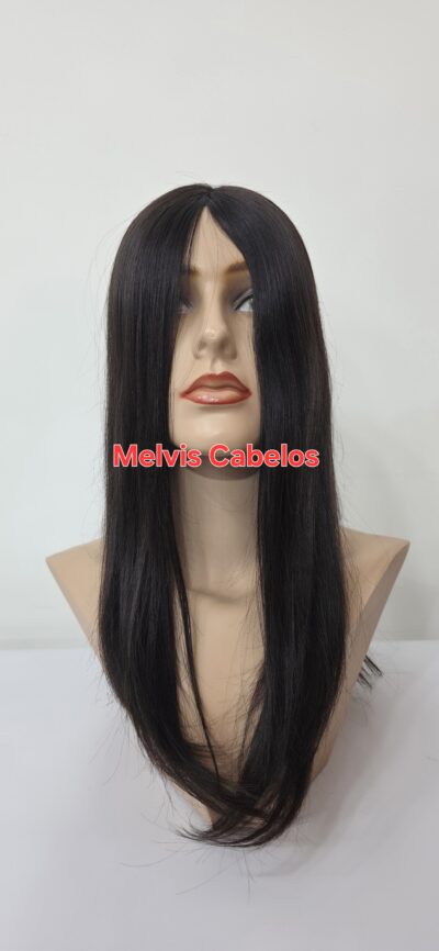 Topo com FRONTAL 23cm x 18cm - Cabelo Humano Castanho Liso 50cm