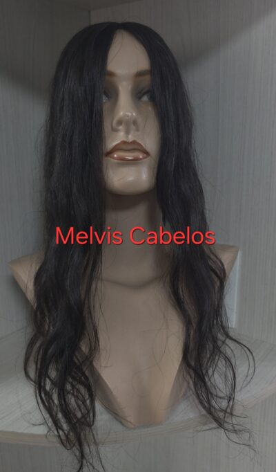 Topo 14cm x 7cm - Cabelo Humano Castanho Leve Ondulado 45cm